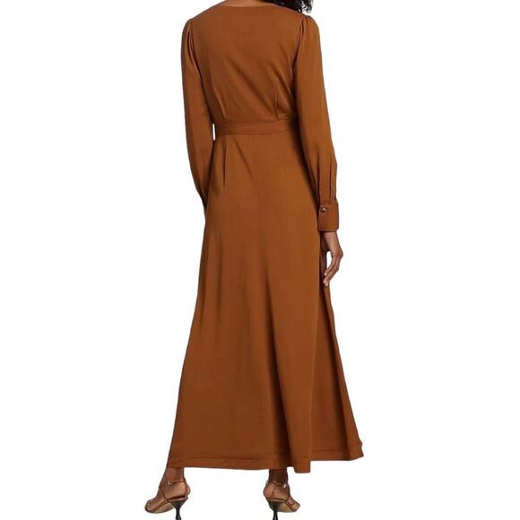 NWT Self-Portrait Women’s Midi Wrap Dress Button Front Cognac Brown sz 0 - Picture 2 of 15